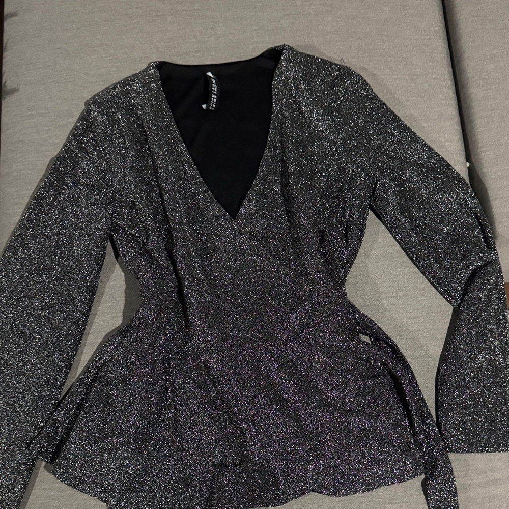 Design Lab Lord & Taylor Black Glitter Blouse